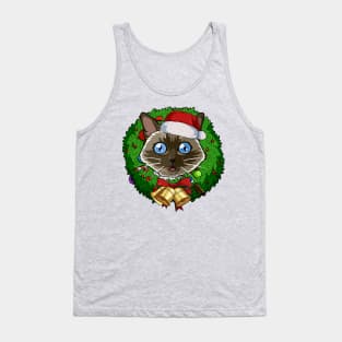 Siamese Cat Santa Christmas Wreath Tank Top